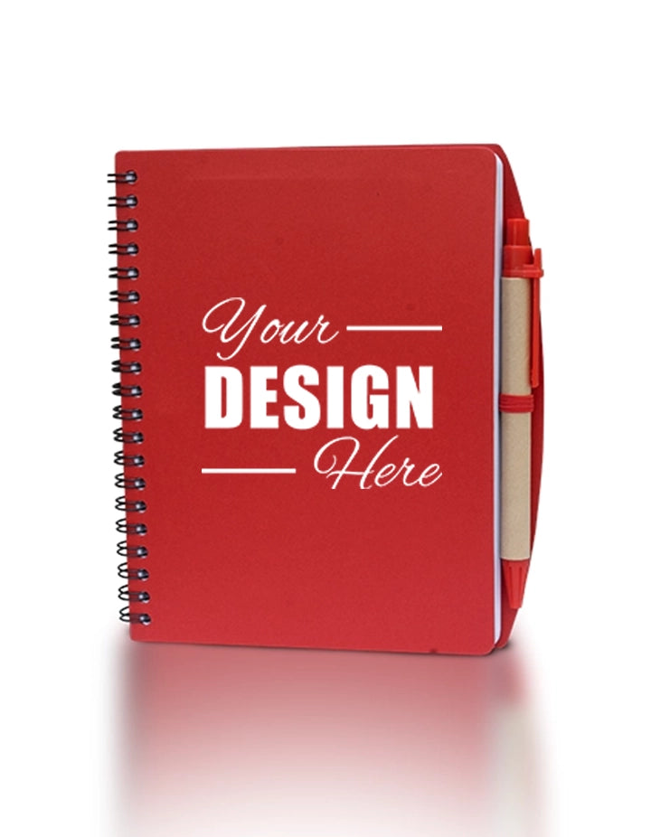 Promotional Spiral Notebook with Sticky Notes & Pen – Red Cover – Customizable Office Giveaway